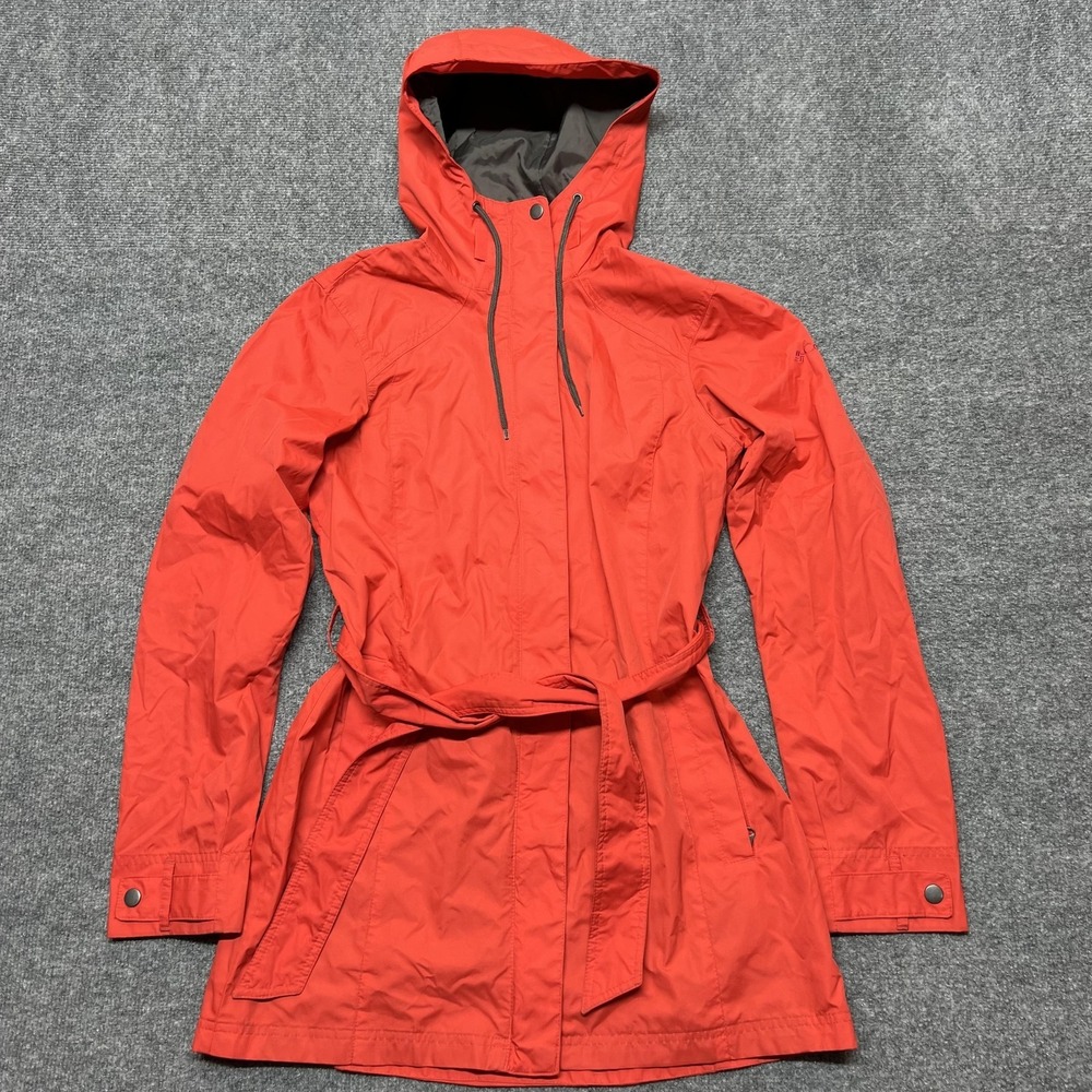 Columbia Rain Coat Womens Small Orange Hooded Omni-Shield Belted Zip Outdoor